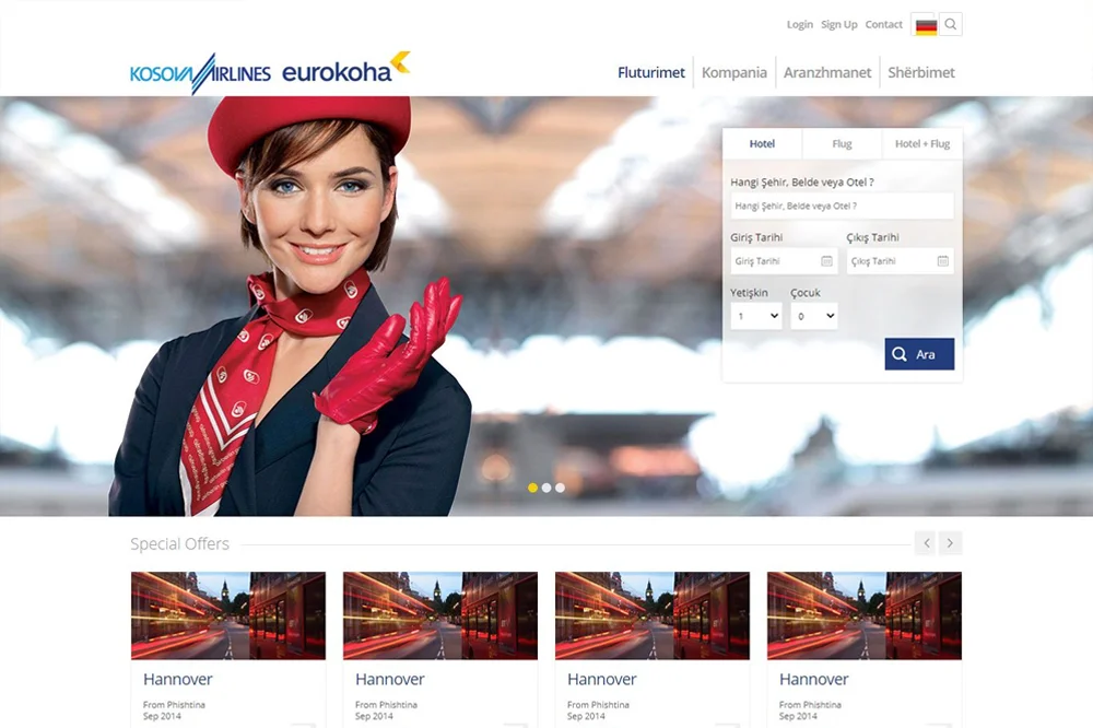 Kosova Airlines Web Anasayfa Tasarımı