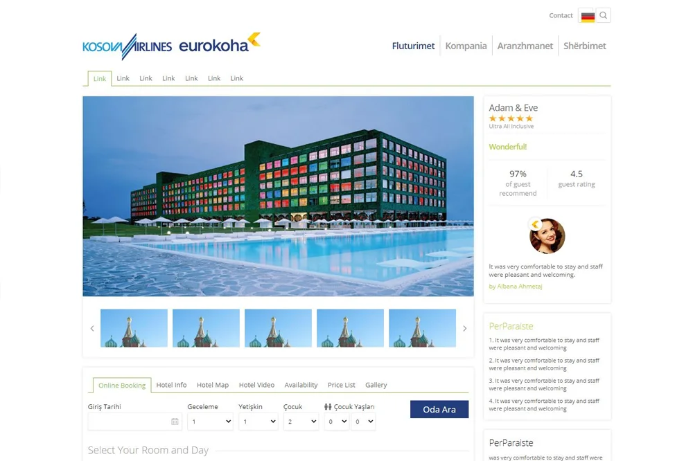 Kosova Airlines Web Otel Detay Ekranı